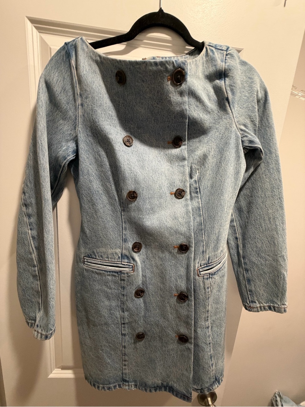 Light Wash Denim Double-Breasted Dress - Women's